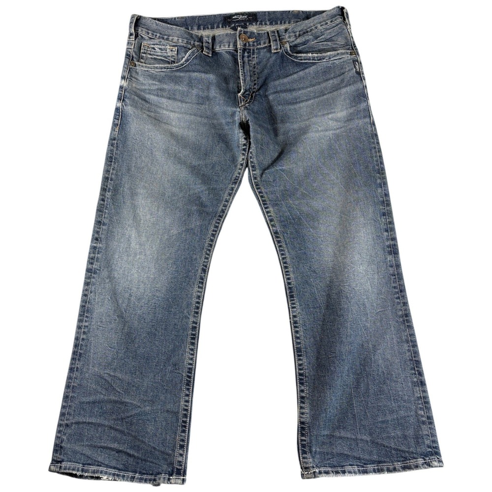 Silver Jeans Zac Relaxed Mens 38x30 Blue Faded Straight Western Workwear Denim